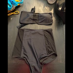 strapless black bathing suit